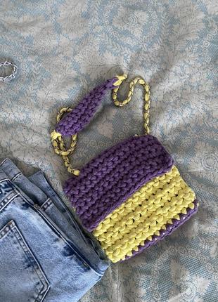 Hand made стильна вʼязана сумочка через плече кросбоді червона сіра