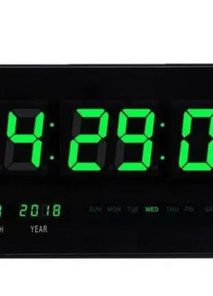 Настінний електронний led-годинник із датою, будильником і температурою digital clock 4622 чорний із зеленим1 фото