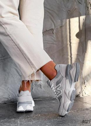 Серые кожаные замшевые комбинированные кроссовки на белой толстой грубой массивной подошве платформе7 фото
