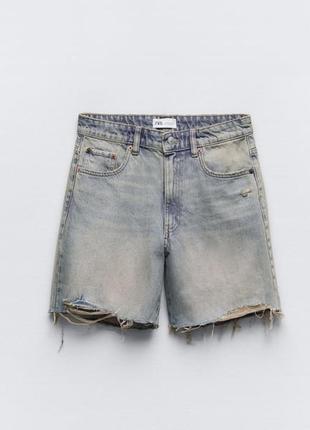 Шорты джинсовые с потертостями рваные длинные7 фото