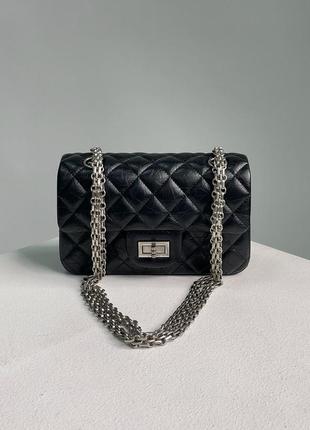 Сумка chanel 2.55 reissue double flap leather bag black/silver