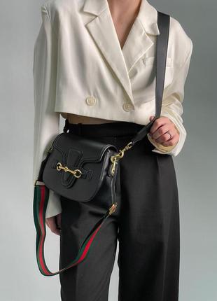👜 gucci lady web leather shoulder bag brown8 фото