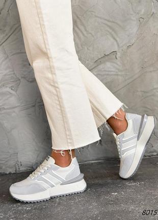 Кросівки жіночі світлий беж + сірий екошкіра5 фото