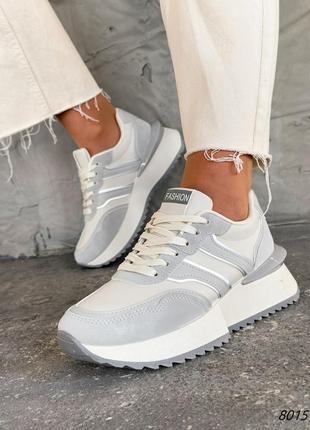 Кросівки жіночі світлий беж + сірий екошкіра3 фото