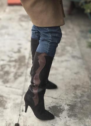 Демисезонные высокие сапоги сапожки натуральная кожа мех кожаные на каблуке ретро ковбойские2 фото