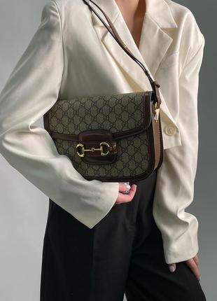 Сумка gucci horsebit 1955 shoulder bag grey/brown4 фото