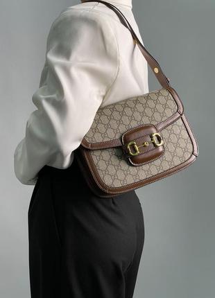 Сумка gucci horsebit 1955 shoulder bag grey/brown8 фото