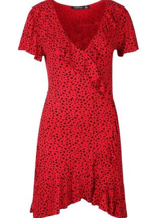 Сукня червона з імітацією запаху з поясом плаття червоне віскоза 44 46 48 розпродаж3 фото