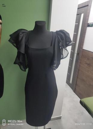 Черное платье с пышными рукавами из сетки2 фото