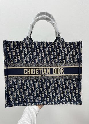 Сумка dior large book tote  ecru and blue dior oblique embroidery