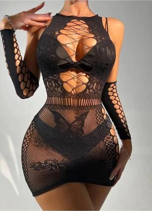 Еротична сукня з рукавичками, сексуальний пеньюар,  сексі сукня в сіточку