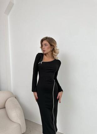 Женское черное элегантное длинное платье с молниями, платье с распоркой6 фото