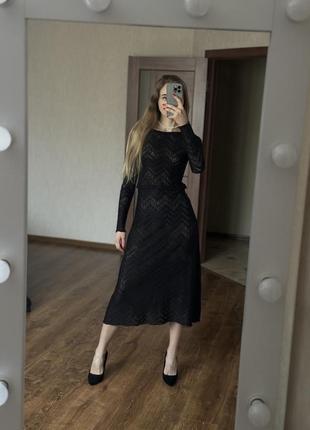 Платье вязаное черное sandro миди размер s италия 🇮🇹