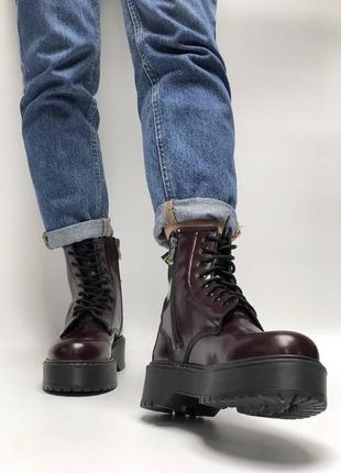 Женские ботинки dr. martens jadon rainbow patent бордового цвета (доктор мартинс жадон бордовые)5 фото