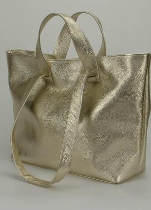 Кожаная вместительная золотистая сумка-трансформер, цвета в ассортименте6 фото