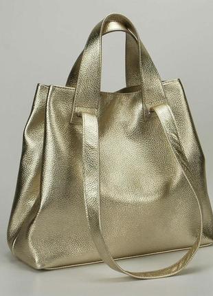 Кожаная вместительная золотистая сумка-трансформер, цвета в ассортименте1 фото