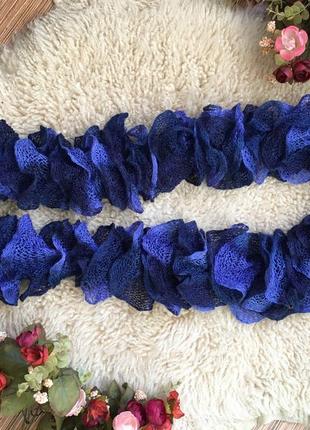 Шикарный ажурный узкий шарфик в стиле боа / жемчужный ажурный шарф синий с голубым6 фото
