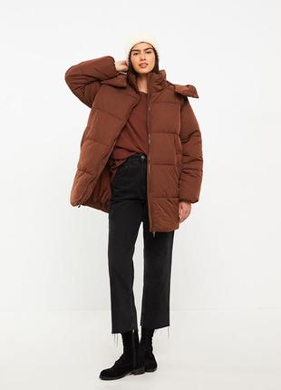 Пуховик коричневый waikiki, куртка зимняя теплая