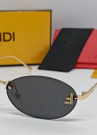 Окуляри в стилі fendi жіночі сонцезахисні вузькі овальні безоправні чорні з золотим металом