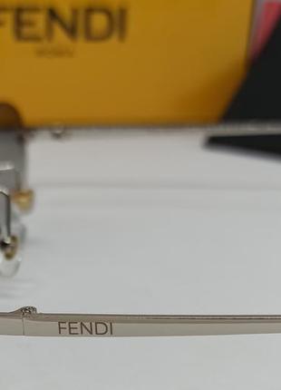 Очки в стиле fendi женские солнцезащитные овальные безоправные узкие серо зеленый градиент с серебристым металлом5 фото