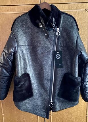 Комбинированная дубленка-куртка, размер 50