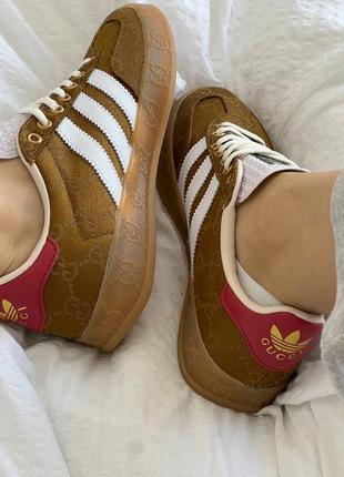 Кеды adidas gazelle x gucci caramel оверсайз. мужские кеды. женские кеды5 фото