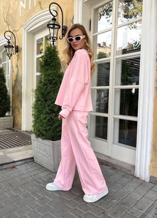 Костюм женский однонтонный оверсайз кофта штаны свободного кроя на высокой посадке с карманами качественный стильный базовый графитовый розовый7 фото