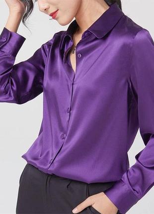 Сатиновая удлинённая рубашка свободного кроя шёлковая рубашка блузка оверсайз9 фото
