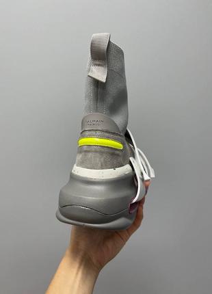 Женские высокие кроссовки хайтопы balmain b-bold sneakers ‘grey’/ ботинки. сапоги, удлиненный носок бальман серые обувь на весну 20246 фото