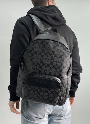 Рюкзак coach black houston signature large backpack черный с серым мужской / женский