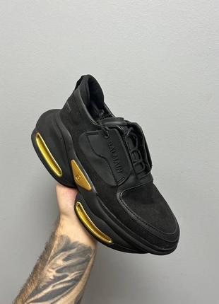 Женские  кроссовки  balmain b-bold low-top sneakers black gold бальман черные обувь на весну 20243 фото