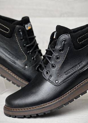 Шкіряні зимові черевики на хутрі classic black boots