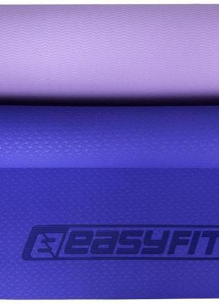 Килимок для йоги та фітнесу easyfit tpe+tc 6 мм двошаровий бузковий-св.бузковий
