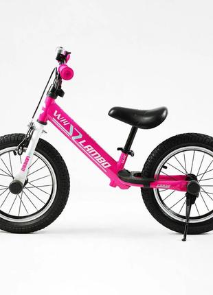 Біговел дитячий 14 дюймів corso lambo lb-14962 рожевий, з ручним гальмом, надувними колесами, велобіг3 фото