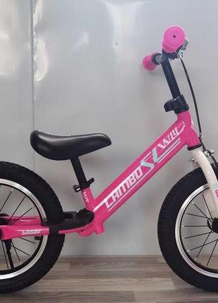 Біговел дитячий 14 дюймів corso lambo lb-14962 рожевий, з ручним гальмом, надувними колесами, велобіг2 фото