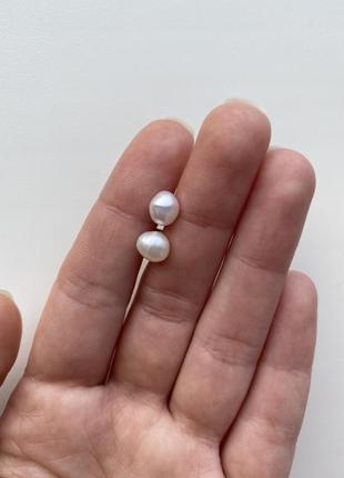 Гвоздики пусети жемчуг срібло перлинки перл натуральний морські4 фото