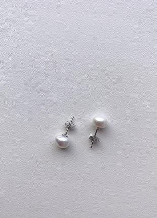 Гвоздики пусети жемчуг срібло перлинки перл натуральний морські1 фото