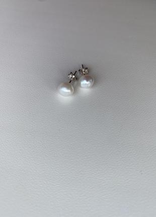 Гвоздики пусети жемчуг срібло перлинки перл натуральний морські5 фото