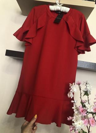 Красное платье мини свободного кроя,4 фото