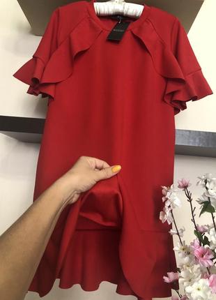 Красное платье мини свободного кроя,5 фото
