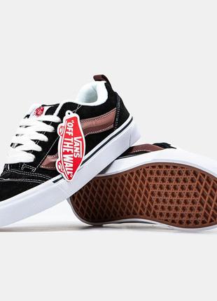 Женские кроссовки черные с бордовым в стиле vans knu skool