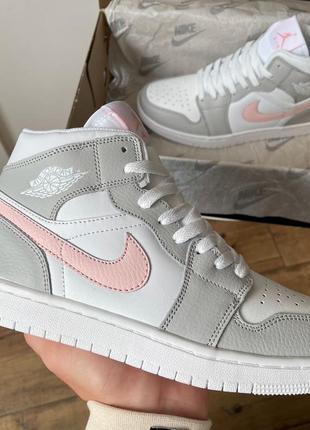 Женские кроссовки nike jordan 1 retro custom light grey/smoke white#найк