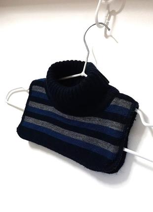Манишка шарф-манишка нагрудная вставка с воротничком зима/деми синяя/серая в полоску на мальчика3 фото