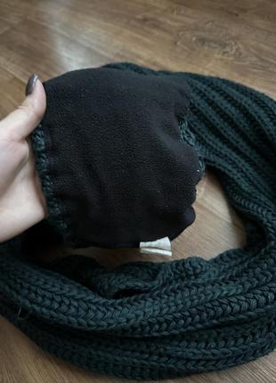 Зеленый вязаный шарф с шапкой, шарф хомут, теплый шарф, шапка вязаная зимняя3 фото