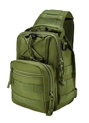Качественная тактическая сумка, укрепленная мужская сумка рюкзак тактическая слинг. цвет: хаки4 фото