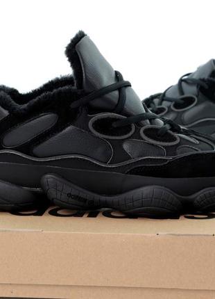 Зимові чоловічі кросівки adidas yeezy 500 winter black( адідас ізі 500 чорні на хутрі ,шкіра ,замша )