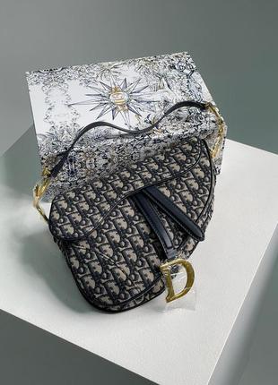 Сумка dior saddle bag with strap blue dior oblique jacquard