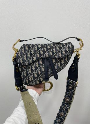 Сумка dior saddle bag with strap blue dior oblique jacquard9 фото