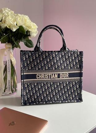 Сумка dior large book tote  ecru and blue dior oblique embroidery8 фото