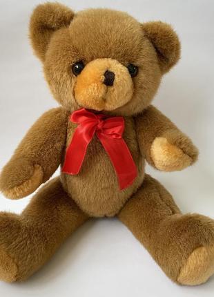 Мягкая игрушка коричневый медведь плюшевый мишка с красным бантиком